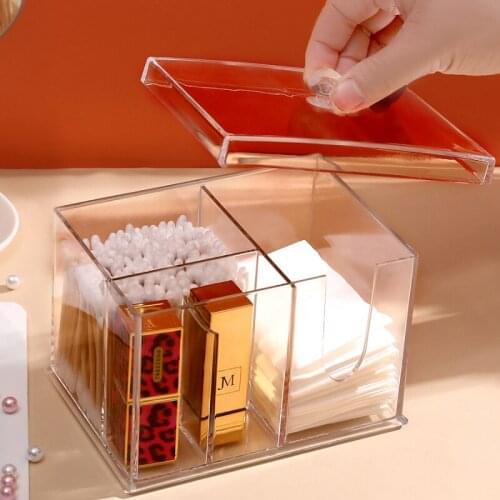 Transparent Plastic Cotton Swab Storage Box Portable Removable with Lid Makeup Remover Put Lipstick Cosmetic Acrylic Storage Box