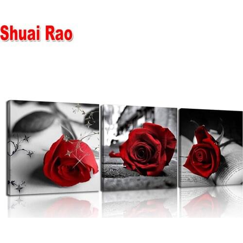 Diy 3pcs diamond painting Rose flower triptych mosaic cross stitch 5d embroidery full square round drill decoration icon