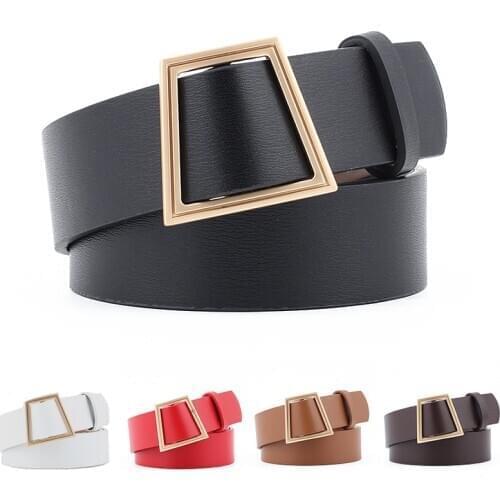 Women Belt Wild Fashion Needle-free Belt Solid Color Wide Buckle Waistband Ladies Belts For Dresses Jeans