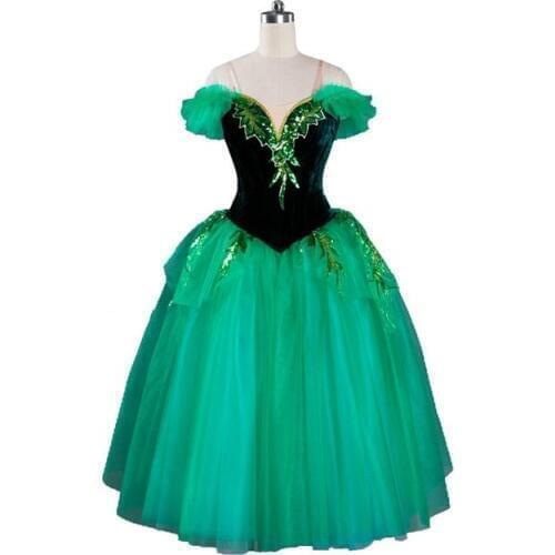 Romantic Women Professional Performance Ballerina Dress Girls Dark Green World Ballet Competiton Long Tutu Dress La Sylphide