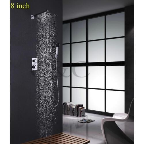 Luxury 8-10-12 inch Thermostatic Bathroom Shower Faucet Set With Ultra-thin Rainfall Shower Head And Hand Shower