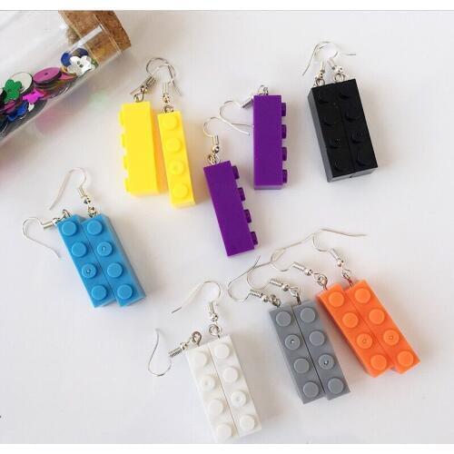 2020 New Arrival Candy Color Building Blocks Earrings Funny Colorful Minimalism Geometric Toy Dangle Earrings Party Jewelry Gift