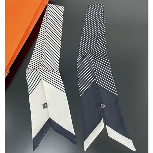 Black White Striped Scarf Design Bag Scarves Women Fashion Silk Scarf For Ladies Hair Accessories Striped Foulard Headband sjaal
