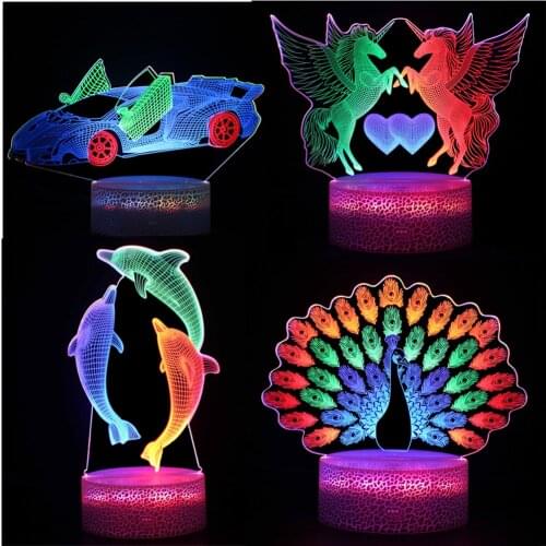 Led 3D Acrylic Night Light 2021 New Night Lamp Animals USB Colorful Changing Touch Switch Table Lamp Bedside Lamp Holiday Gifts