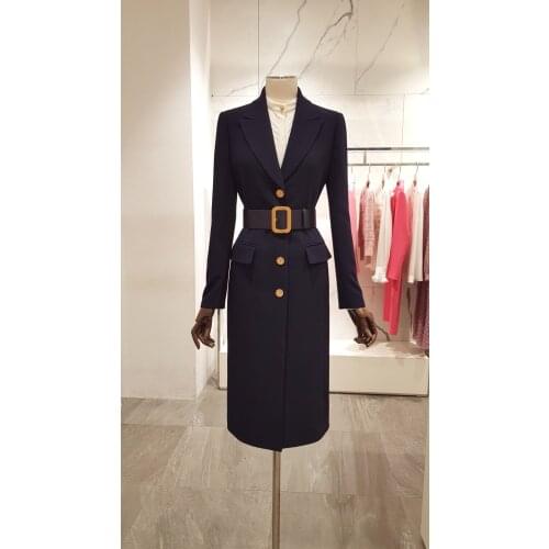 High end 2021 spring new fashion trend Korean version medium and long coat slim temperament suit collar windbreaker