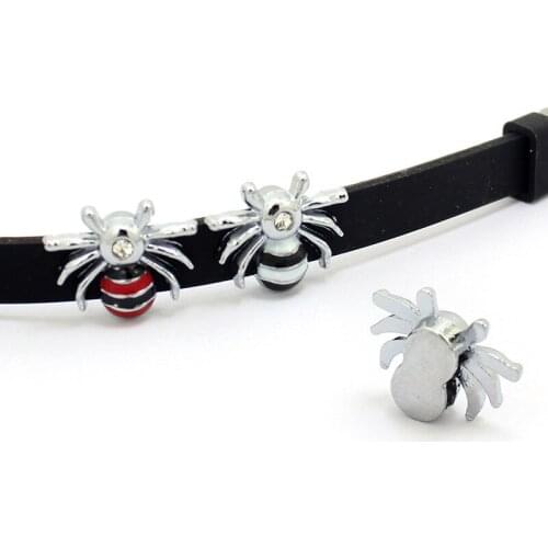 20pcs/lot Internal Dia 8mm Slide Charm Spider DIY Accessories fit 8mm wide belt pet collar