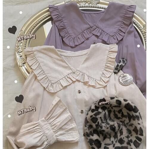 Japanese Peter Pan Collar Blouse Lolita Girls Cute Shirts Womens Clothing 2020 Korean Fashion Vintage Long Sleeve Shirt Top