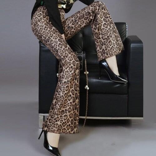 2020 New Women Pants Leopard Print Casual Trousers Sexy High Waist Boot Cut Pant Slim Streetwear Pants Femme Fashion P614