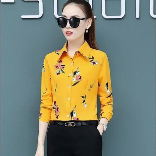 Women Spring Summer Style Blouses Shirts Lady Casual Turn-down Collar Flower Printed Long Sleeve Blusas Tops ZZ0700