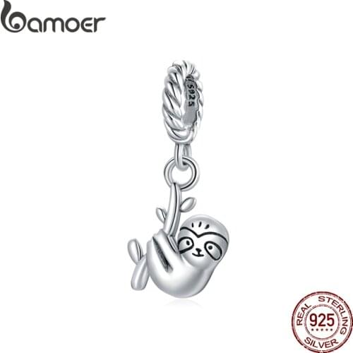 Bamoer Animal Authentic 925 Sterling Silver Cute Little Sloth Charm fit Women Bracelet & Necklaces DIY Jewelry Making SCX124