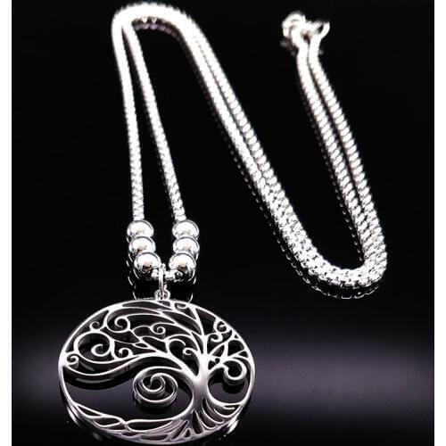 2021 Fashion Tree of Life Stainless Steel Necklace Silver Color Big Necklace for Women Jewelry bisuteria mujer N18071