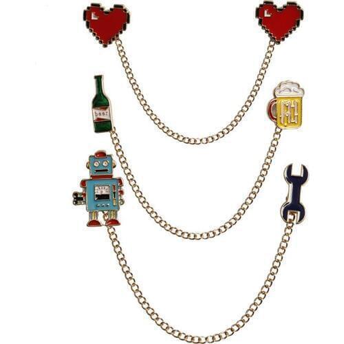 1pcs New Lovely Badge Cute Robot Heart Small Beer Enamel Brooch Clothing Pins Badge Metal Brooches Jewelry Creative Gift