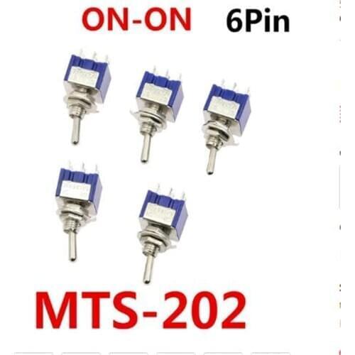 10 pcs MTS-202 / MTS-203 Mini toggle switch ON-ON rocker switch 6 pins lever switch 6mm