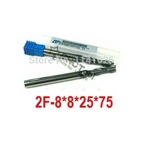 2F-8*8*25*75, 2 Flute Long Solid Carbide End Mill ALTiN Coat, Milling Cutter, CNC Lathe Tool, Router Bits for Metal Cutting
