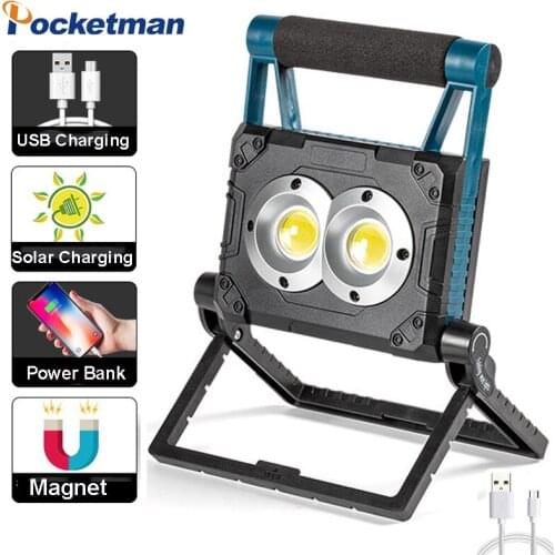 300W LED Solar Work Lamp Portable Searchlight Spotlight USB Rechargeable Flashlight Camping Light Waterproof Outdoor Solar Lamp