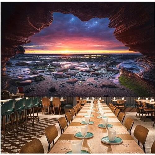 Custom 3D canvas mural visual extension three dimensional sea view landscape space business family background wallpaper