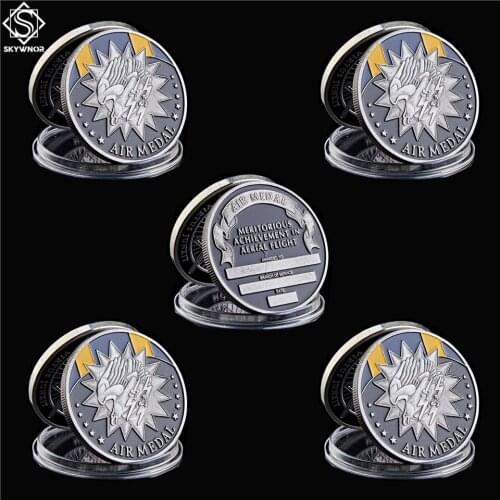 5PCS USA Meritorious Achievement In Aerial Flight Military Air Forces Coins Air Medal Challenge Coin