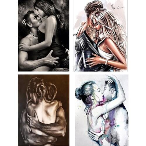 5D DIY Square / Round Drill Diamond Painting Men and Women Sexy Rhinestone Diamond Mosaic Kiss Couple Diamond Embroidery Decor