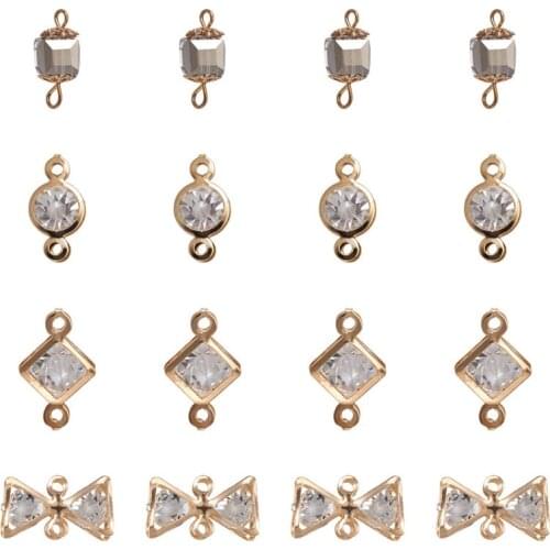 80pcs/box Iron Glass Links/Connectors Bowknot Round Square Jewelry Connectors For DIY Handmade Bracelet Necklace Making
