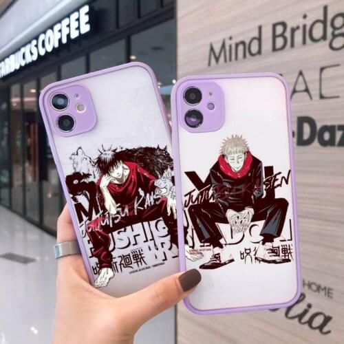 Jujutsu Kaisen Phone Case For iPhone 12 11 Mini Pro XR XS Max 7 8 Plus X Matte transparent Purple Cover