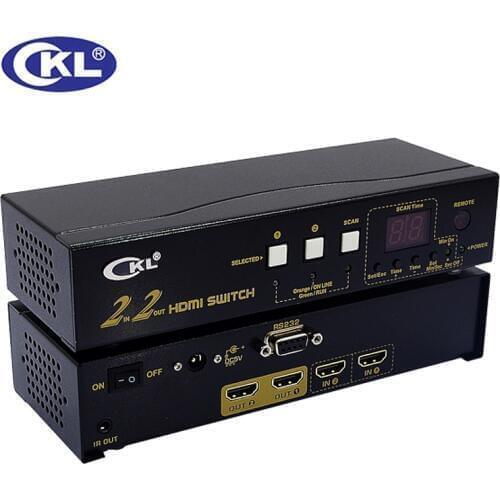 CKL 2 in 2 out HDMI Switch Splitter Box for PC Monitor with IR Remote RS232 Control Support 3D 1080P CKL-222H