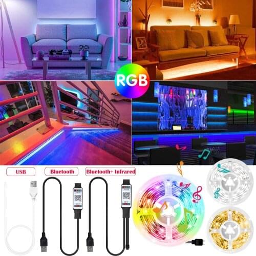RGB 5050 USB LED Light Strips Bluetooth Infrared Controller Flexible Decoration TV PC BackLight Lamp White Warm Luminous String