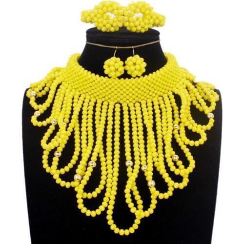 Ladies Jewelry Set Yellow and Gold Dubai African Beads Jewellery Tassel Handmade Antique Necklace Set Free Shipping 2019 Fashion