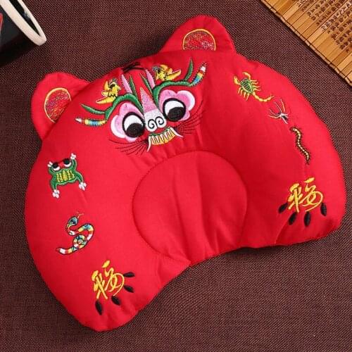 Baby Pillow Newborn Sleeping Positioner Prevent Flat Head Infant Support Cushion Head Shape Concave Pillow Embroidery Pillowcase