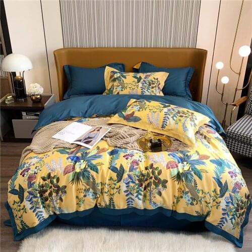 Rural Style 4 Pieces High Quality Bedding Set Duvet Cover Set Flat Sheet Pillowcase Queen King Size