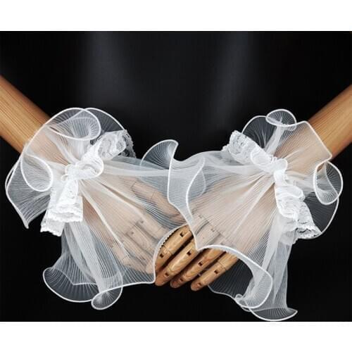 Gothic Lace Mesh Stretch Horn Cuffs Bracelet Winkled Ruffled Detachable Fake Sleeves Wedding Party Decorative