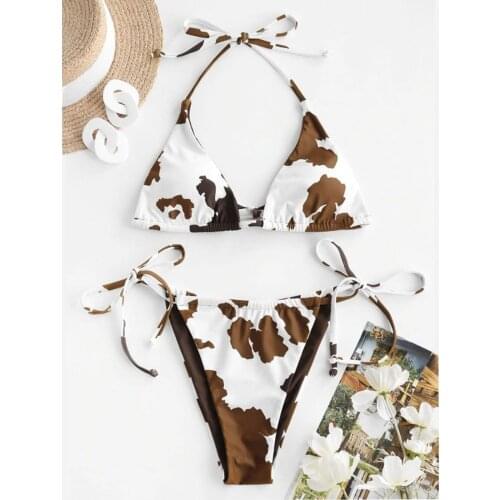 Bikinis Set Women Two Piece Cow Print Split Sets Plus Size Beachwear Lady Swimsuit Bikini Female Maillot De Bain Swimsuit #T3G