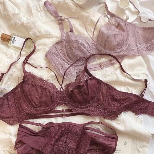 Hollow light luxury lingerie &briefs set gathered women underwear set sexy lace ultra-thin ladies home comfortable bra sets