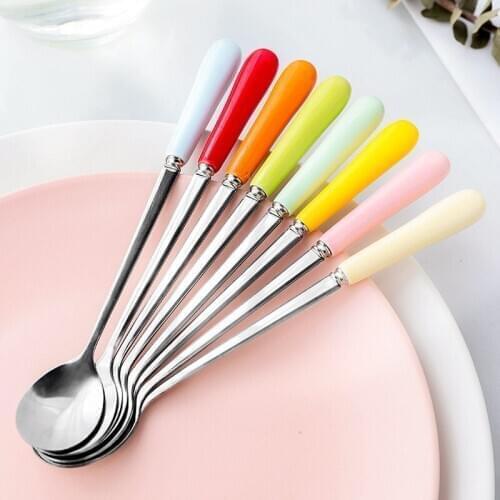 Creative ceramic stainless steel spoon stainless steel ice cream spoon coffee spoon candy color stainless steel ceramic spoon