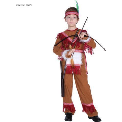Boys Warrior hunter Cosplays Primitive Indian traditional Kids Halloween costumes Children Carnival Purim Stage play party dress