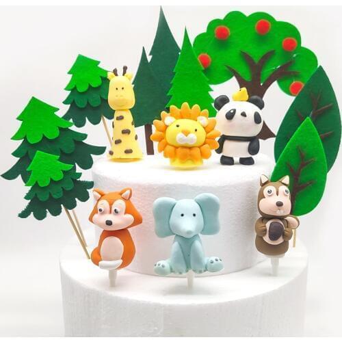 Cartoon Safari Party Cake Topper Animal Decor Creative Ceramic Process Kids Baby Birthday Party Decoration Sweet Party Gifts