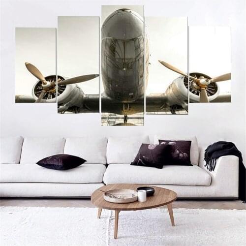 5 Pieces Wall Art Canvas Painting Modern Art Aircraft Scenery Image Decorative Posters For Living Room Home Decoration