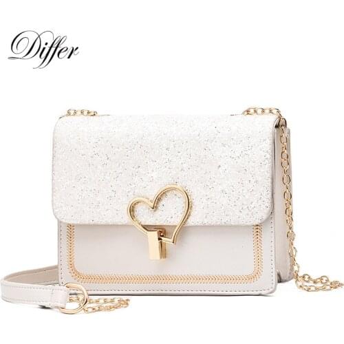 2021 New trend Cute Fashion Chain Bag with Heart Locks Flap Simple Casual Shoulder Bag Small Square Sling Bag