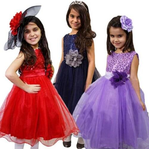 2018 New Girls Dress Princess Kids Clothes Sequins Flowers Lace NewBorn Baby Costume Christmas Party Dresses Children Clothing