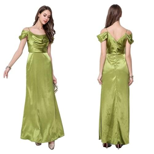 Sling slim fit with shoulder Pleated Satin dignified banquet Dress Bridesmaid Wedding