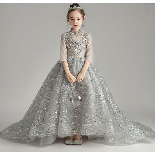 Princess Dress Kids diamond Flower Embroidery Dress For Girls Beaded sequins Children Dresses For Wedding Party Formal Ball Gown