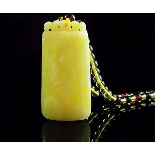 Certificated Natural Baltic Butterscotch Amber Pendant Peace Tablet Natural Amber Beads Necklace 0036