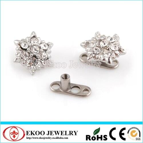 G23 Titanium Micro Dermal Anchor with Multi-gem Paved Flower Dermal Anchor