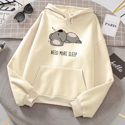 Little Bear Who Need More Sleep Print Hoodie Women Fashion Casual Clothing Autumn Fleece Warm Sweatshirt Pocket Loose Hoodies