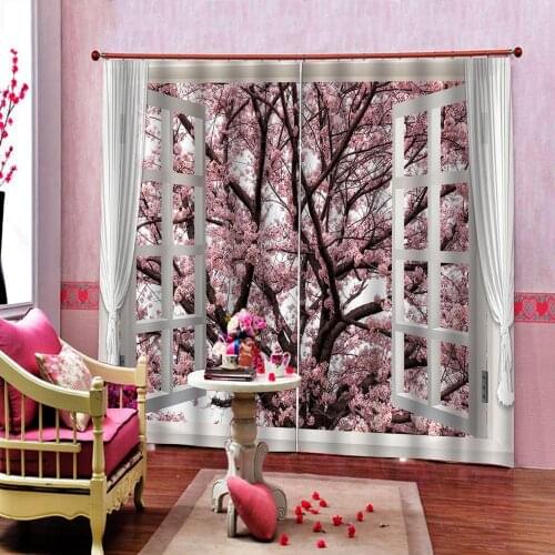 Outside The Window Peach Tree Curtains Photo Print For Living room Bedroom Polyester Fabric Blackout Drapes Sets 2 Panels Hooks
