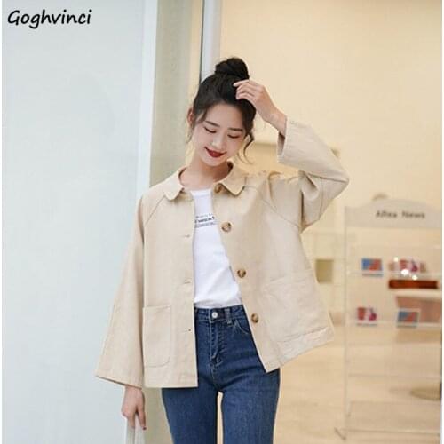 Basic Jackets Women Spring Solid Simple Apricot Loose All-match Turn Down Collar Girls Cute Fashion Korean Style Elegant Leisure