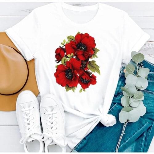 2021 Floral Flower 90s Cute Summer Short Sleeve Women Cartoon Fashion Clothes Print Tshirt Female Tee Top Graphic T-shirt