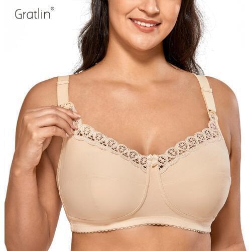 Womens Breastfeeding Nursing Bra Plus Size Cotton Wirefree Soft Maternity Bra with Lace