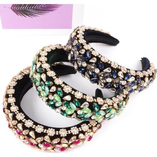 1PC Fashion Luxury Handmade Glitter Crystal Rhinestone Wide Padded Headband for Women Hair Accessories jewelled
