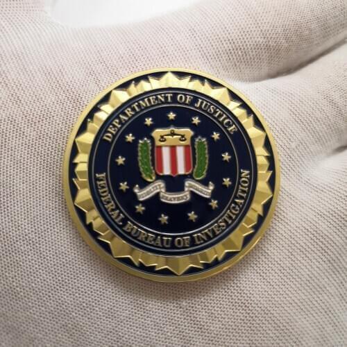 1 pcs Novelty Colorful Pure 24K Gold Plated Coin U.S. Department Of Justice American FBI Metal Challenge Coin For Gift