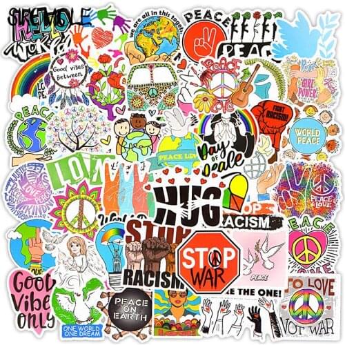 50PCS Love And Peace Stickers Aesthetic Graffiti Hippie For Laptop Skateboard Suitcase Bike Vinyl Kid Sticker Decals Stickers F5